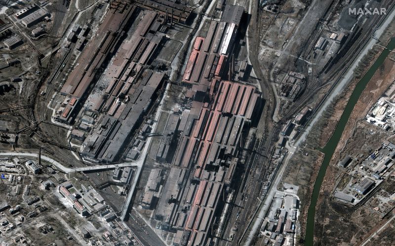 На спутниковом снимке от 22 марта показан обзор сталелитейного завода «Азовсталь» в Мариуполе, Украина.